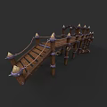 Wooden Bridge With Spiked Tops Rope Railings And Plank Walkway Design
