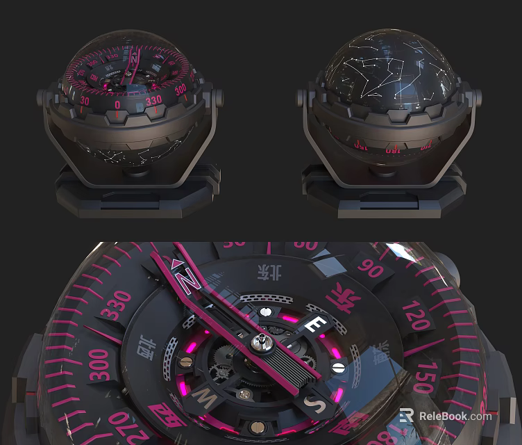 Modern Mechanical Decorative Ornament Set With Spherical Design Black Pink Scales Pointers 3d model