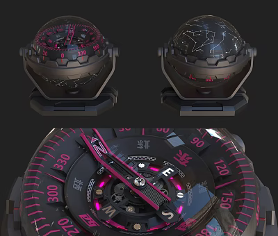 Modern Mechanical Decorative Ornament Set With Spherical Design Black Pink Scales Pointers 3d model