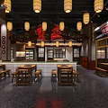 Traditional Hot Pot Restaurant Storefront With Decorative Lanterns And Wooden Frames Design