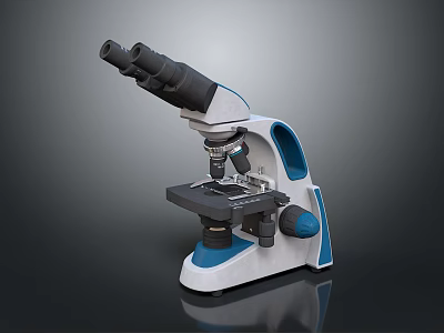 Professional Binocular Microscope as Essential Medical Equipment for Laboratory Analysis with Blue White Design 3d model