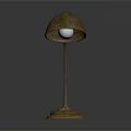 Vintage Rustic Table Lamp With Curved Metal Arm Round Base And Illuminated Dome Shade