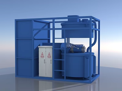 Blue Industrial Equipment Structure With Metal Frame White Cabinet And Warning Sign 3d model