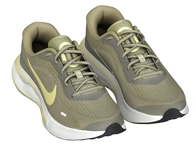 Nike Olive Green Mesh Running Sneakers With White Sole And Yellow Logo 3d model