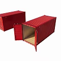 Red Industrial Shipping Containers With Open Door And Wooden Interior Structure