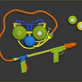 Tactical Weapon Sprayer Equipment With Green Blue Cans And Yellow Ammunition Bottles