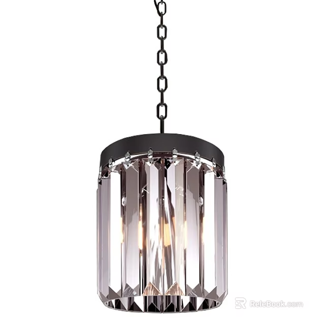 Modern Black Metal Chandelier With Transparent Crystal Rods And Hanging Chain 3d model 