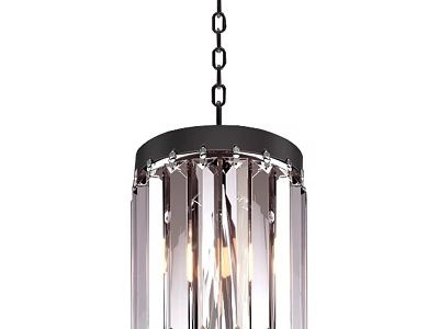 Modern Black Metal Chandelier With Transparent Crystal Rods And Hanging Chain 3d model
