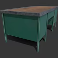 Sturdy Green Drawer Wooden Desk With Brown Top And Metal Handles