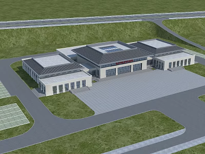 Modern Museum Building With Flat Roof And Large Windows Surrounded By Green Lawn And Pathways 3d model
