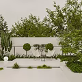 Modern Outdoor Garden Landscape Design With Trimmed Trees Green Shrubs And White Wall