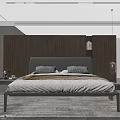 Modern Double Bed With Wooden Headboard White Sheets Brown Blanket Two Pillows And Nightstand