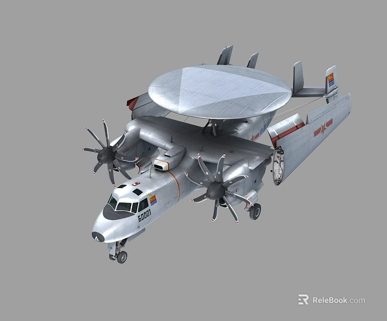 Modern Military Fighter Jet With Four Propellers Large Radar And National Emblem 3d model 