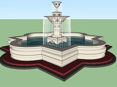 Ornamental Multi Tiered Fountain With Petal Shaped Base And White Stone Design 3d model