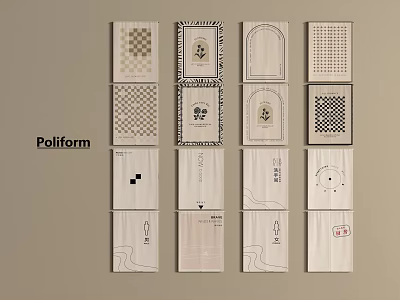 Poliform Curtains With Various Pattern Samples Displayed On The Wall 3d model