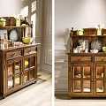 Classic Wooden Sideboard With Glass Doors Decorative Plates Vases And Storage Cabinets