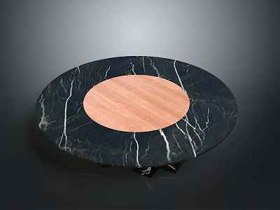 Modern Round Table With Black Marble Top And Wooden Central Circle Design 3d model