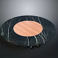Modern Round Table With Black Marble Top And Wooden Central Circle Design