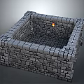 Square Stone Built Architectural Structure with Intricate Masonry Walls and Interior Flame 3d model