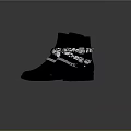 Black Ankle Boots With Decorative Straps Floral Patterns And Silver Chains 3d model