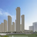 Modern High Rise Office Buildings With Glass Curtain Facade And Urban Skyline