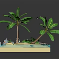 Cartoon Tropical Island Scene With Palm Trees Hammock Sand Water Rocks And Seashells