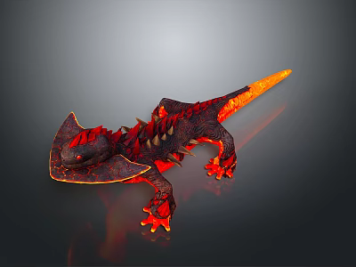 Fiery Red And Orange Dragon Like Creature With Spiked Back And Glowing Limbs 3d model