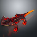 Fiery Red And Orange Dragon Like Creature With Spiked Back And Glowing Limbs