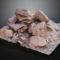 Raw Red Brown Rough Stone Pile Comprising Various Sizes Rocks And Small Gravels