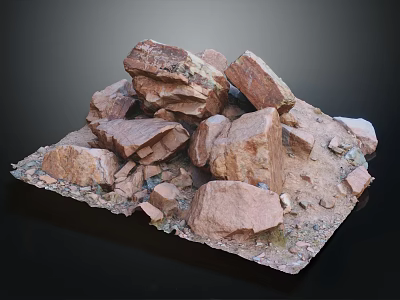 Raw Red Brown Rough Stone Pile Comprising Various Sizes Rocks And Small Gravels 3d model
