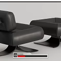 Modern Black Leather Leisure Chair With Curved Metal Frame And Ottoman
