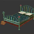 Blue Metal Kids Bed With Red Spherical Decor Green Mattress Blue Bedspread And Yellow Box