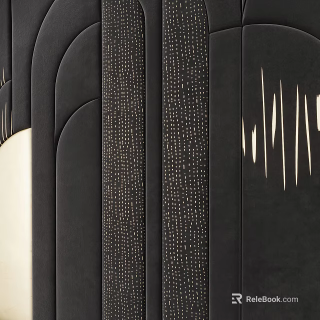 Modern Bedroom Accent Wall With Black Leather Stitched Geometric Patterns And Decorative Lines 3d model 