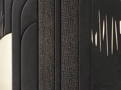 Modern Bedroom Accent Wall With Black Leather Stitched Geometric Patterns And Decorative Lines 3d model