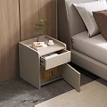 Modern Bedside Table With Open Drawer Small Plant Cup And Book Next To Bed