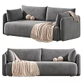 Cozy Light And Dark Gray Two Seater Sofa With Blanket And Pillows