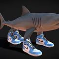 Fun Aquatic Animal Shark Wearing Blue Nike Sneakers on Its Feet