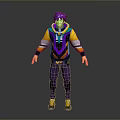 3D Animated Character Model With Purple Hair Yellow Purple Hoodie And Pants Modern Stylish Design