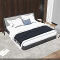 Double Bed In Modern Bedroom With Wooden Wall Floor to Ceiling Window And Sea View