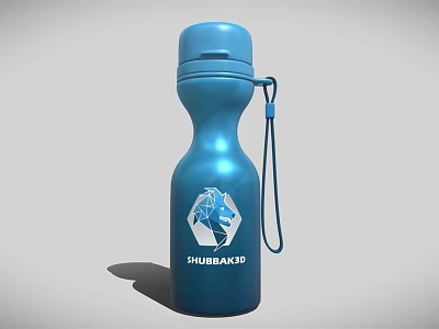 Blue Metal Water Bottle With SHUBBEAKED Logo Lion Head Design And Carabiner Strap 3d model
