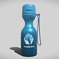 Blue Metal Water Bottle With SHUBBEAKED Logo Lion Head Design And Carabiner Strap