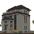 Stately Three Story Detached Villa with Stone Facade Grand Columns and Large Windows