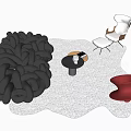Modern Black Woven Sofa Set With White Armchair Ottoman Round Coffee Table Red Decorative Bowl