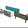 Decorative Signage Collection With Welcome Blue Sign BIKE Lettering And Cosmo Canyon Wooden Sign