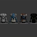 Four Colorful Robot Character Models With Diverse Designs On Circular Bases