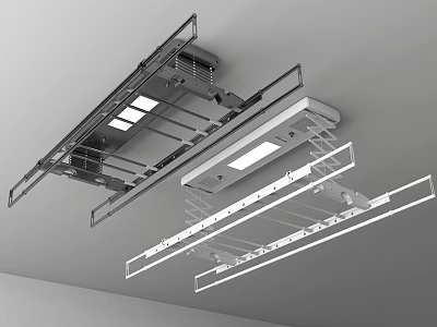 Ceiling Mounted Metal Clothes Drying Rack With LED Lights And Adjustable Rails 3d model