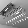 Ceiling Mounted Metal Clothes Drying Rack With LED Lights And Adjustable Rails 3d model