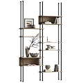 Modern Bookshelf With Metal Frame Wooden Shelves And Decorative Vase Framed Picture Books Bowls