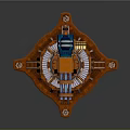 3D Model Mechanical Device With Orange Main Body Gears Motor And Base