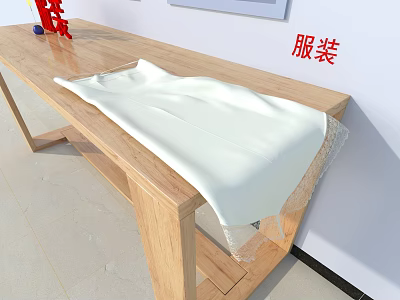 White Clothing Garment With Sheer Lace Fabric Placed On Wooden Table Surface 3d model